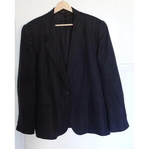 Vintage Brooks Brothers Blazer Womens 16 Black Linen One Button Jacket USA 90s